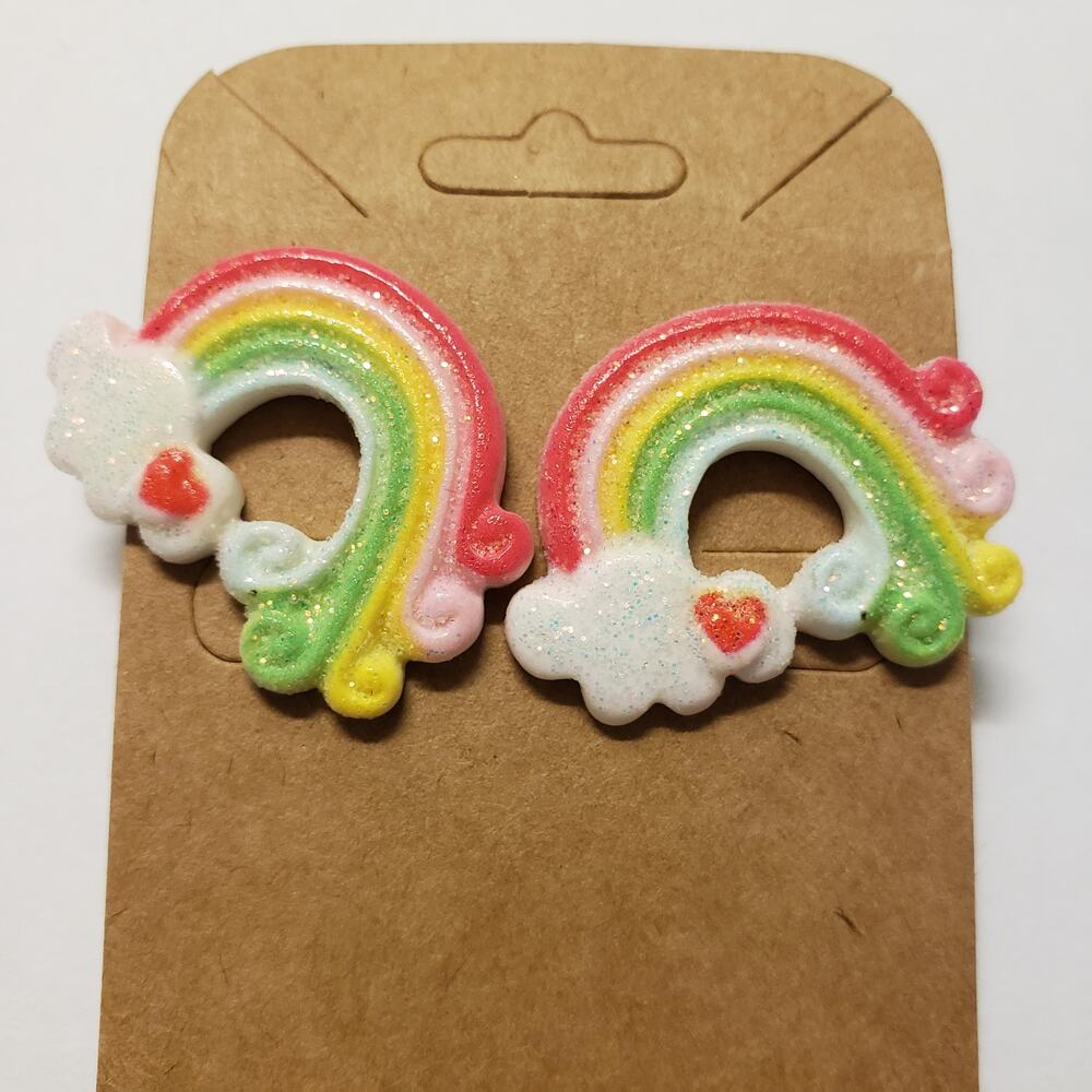NEW Rainbow Sparkles Stud Earrings Plastic Handmade Jewerly